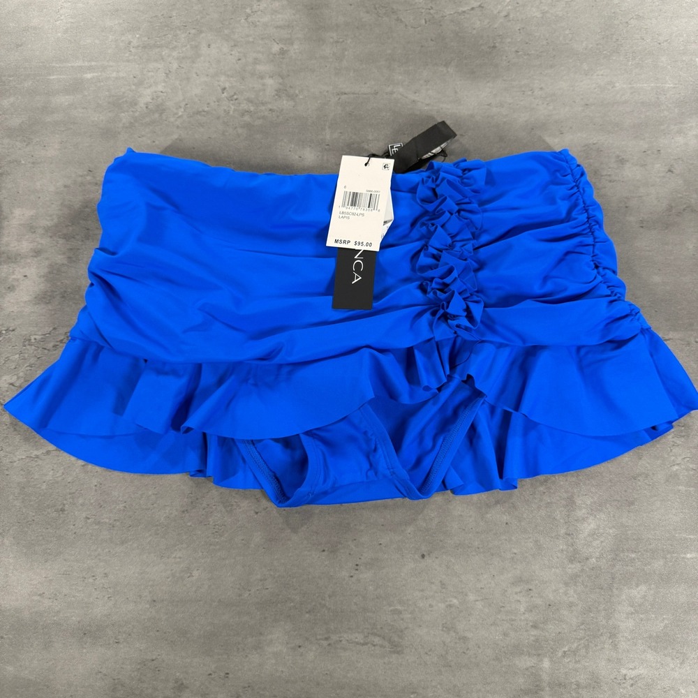 La Blanca Swim Skirt 6 Lapis Blue Island Goddess Asymmetrical Ruffle Bottom